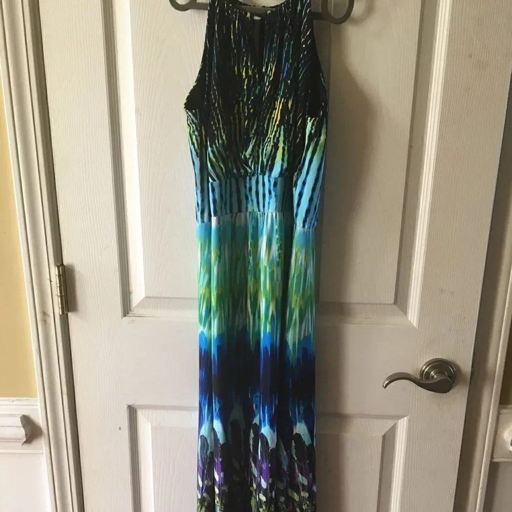 Saint Tropez West Multicolor Blue Green Black Maxi Dress
